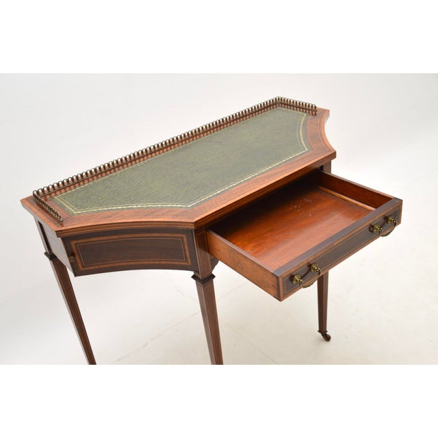 Antique Edwardian Writing Table with Leather Top, 1900s For Sale - Image 9 of 11
