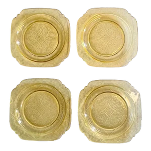 1930s Madrid Yellow Federal Glass Dinner Plates- Set of 4