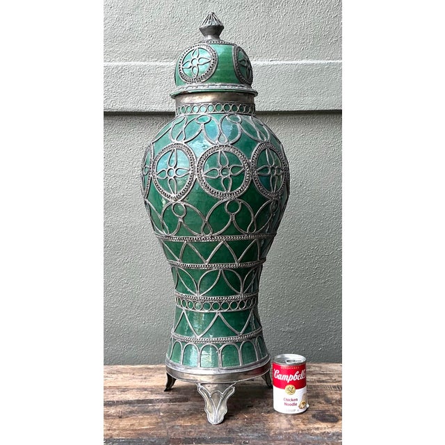 Vintage Moroccan Glazed Ceramic Lidded Urn For Sale In West Palm - Image 6 of 12