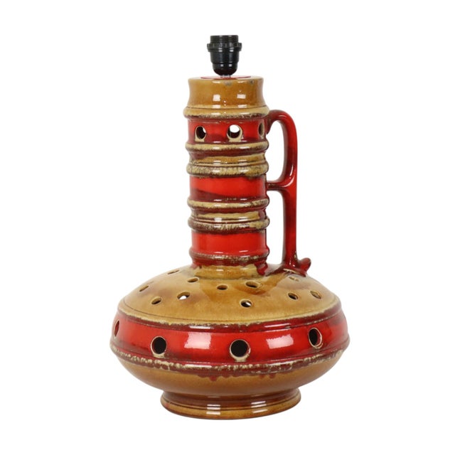 Large Vintage Red and Yellow Ceramic Lamp Base, 1960s For Sale - Image 9 of 18