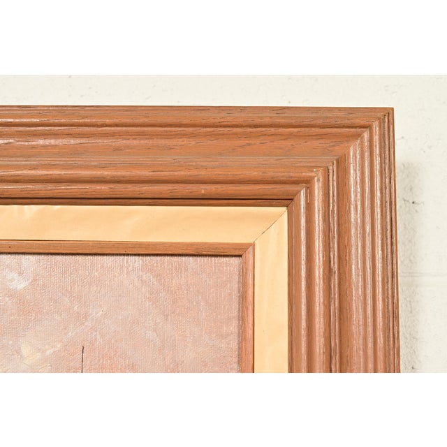 Brown Rikard Lindström Original Signed Oil Painting on Canvas of Ships in Harbor in Carved Wood Frame For Sale - Image 8 of 13