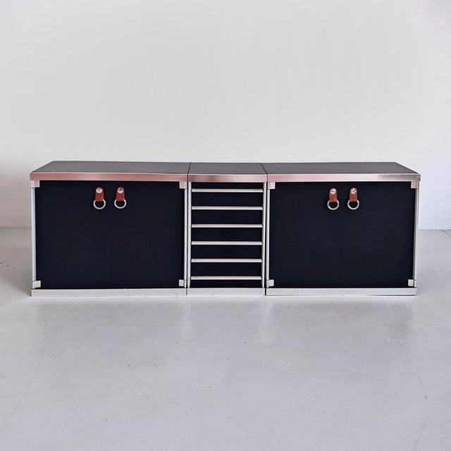 1970s Sideboard in Fabric, Leather, Marble and Metal attributed to Guido Faleschini for I4 Mariani Hermes, 1970s For Sale - Image 5 of 18