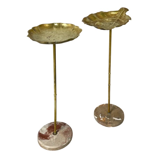 Mid-Century Modern Italian Ashtrays in Brass and Marble, 1950s, Set of 2 For Sale