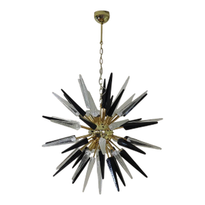Hand-Blown Murano Glass Sputnik Chandelier, 51 Clear and Black Tips, Brass Frame