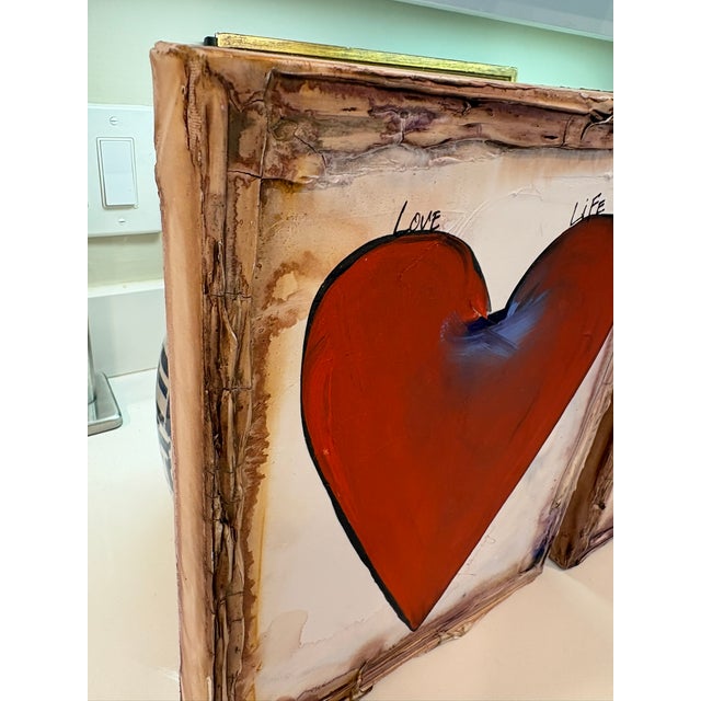 Vintage Contemporary Folk Art Mixed Media Heart Signed Paintings – Collection of Three This expressive set of three mixed...