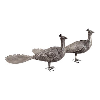1950s French Sterling Silver Peacocks - a Pair For Sale