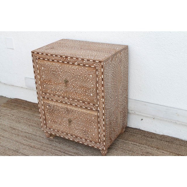 2-Drawer Floral Vine Inlay Bedside Chest For Sale - Image 4 of 10