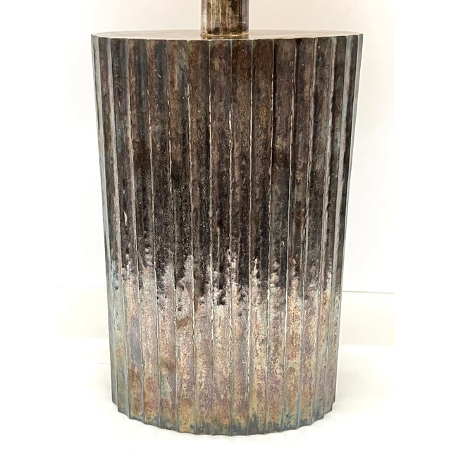McGuire Robert Kuo Fluted Flask Table Lamp (Ml-1016) - Copper Base With Linen Shade For Sale - Image 9 of 12