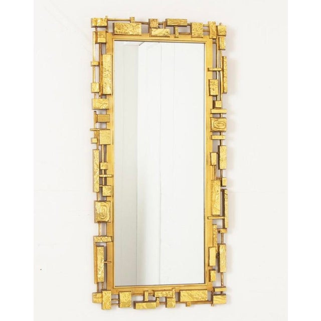 Mid-Century Brutalist Gold Leaf Gilt Mirror from Syrocco, New York, 1970 For Sale - Image 9 of 9