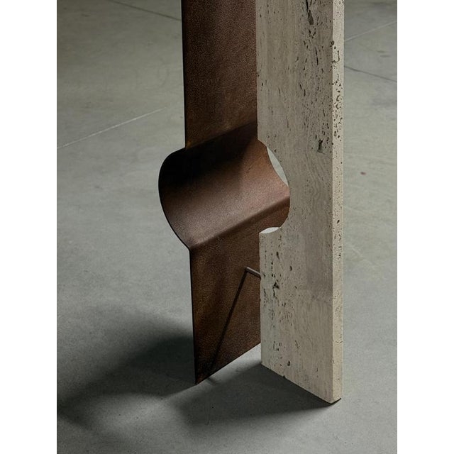 Brown Oculus X Floor Lamp in Oxidized Iron & Travertine by D´ARK Atelier For Sale - Image 8 of 18
