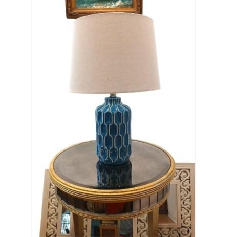 Moroccan Style Lamp Ocean Blue Handpainted Ceramic Bedroom Decor w Shade Beautiful Aqua Ocean Blue color Handpainted The...