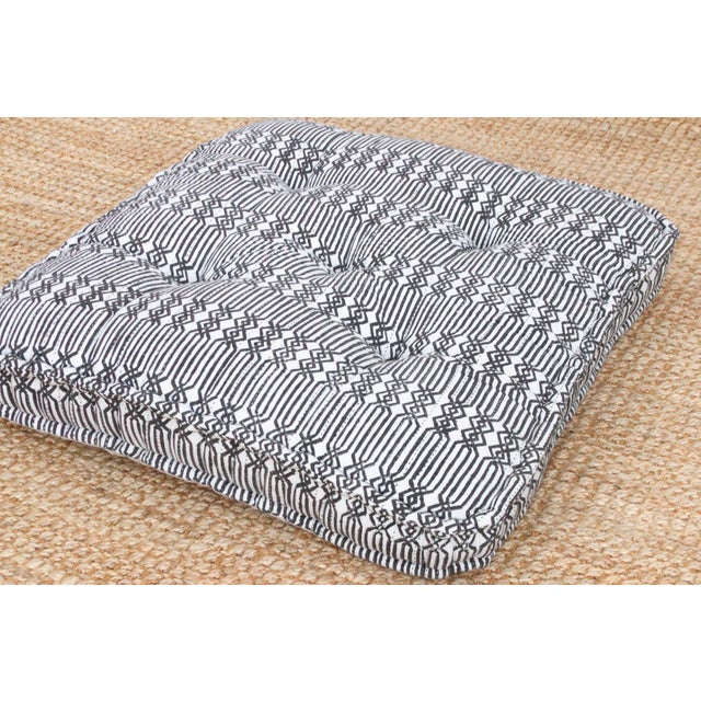 1990s Hand Block Printed Black & White Floor Cushion For Sale - Image 5 of 7