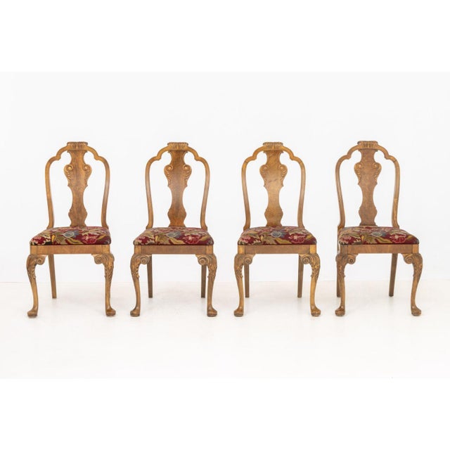 William and Mary Style Needlepoint Upholstered Walnut Dining Chairs, 6 For Sale - Image 4 of 16