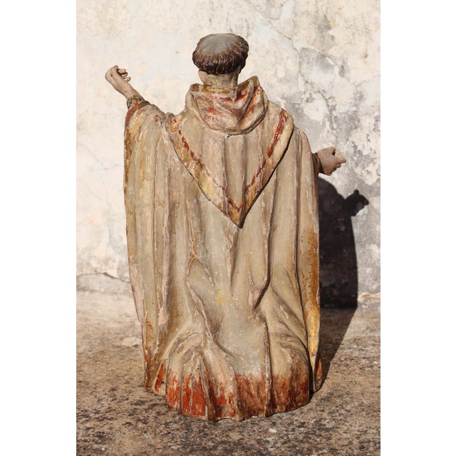 18th Century Saint Dominic of Guzmán Kneeling, With Glass Eyes and the Carmelite Shield, 18th Century, Portuguese For Sale - Image 5 of 17
