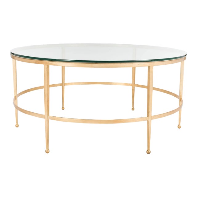 Contemporary Round Glass Cocktail Table in Gold For Sale