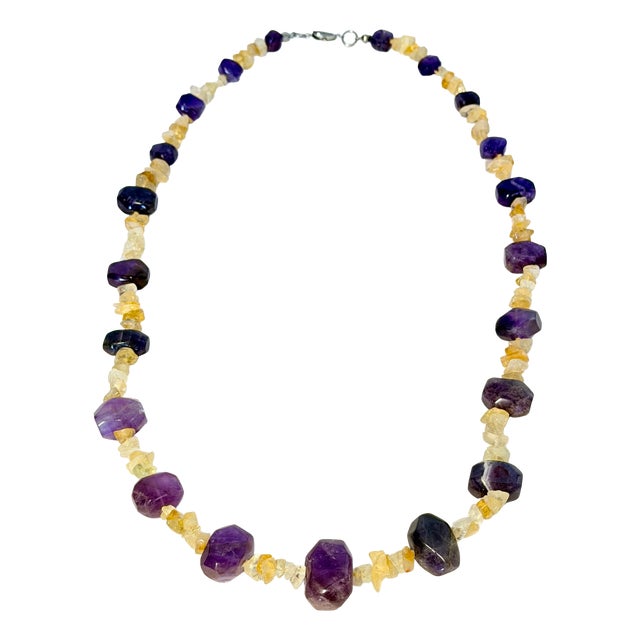 Vintage Amethyst and Citrine Quartz Necklace, 1970s For Sale