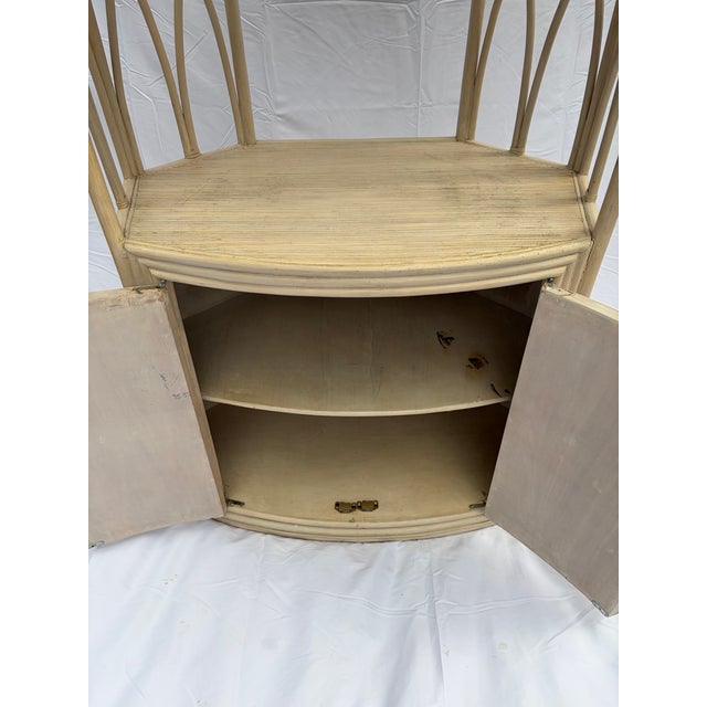 Postmodern Vintage Mid-Century Pencil Reed & Rattan Corner Entertainment Cabinet / Hutch For Sale - Image 3 of 8