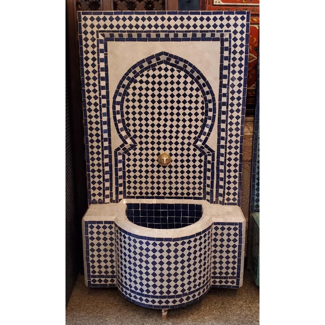 Forest Blue/White Moroccan Mosaic Tile Fountain, Pcdh For Sale In Orlando - Image 6 of 7