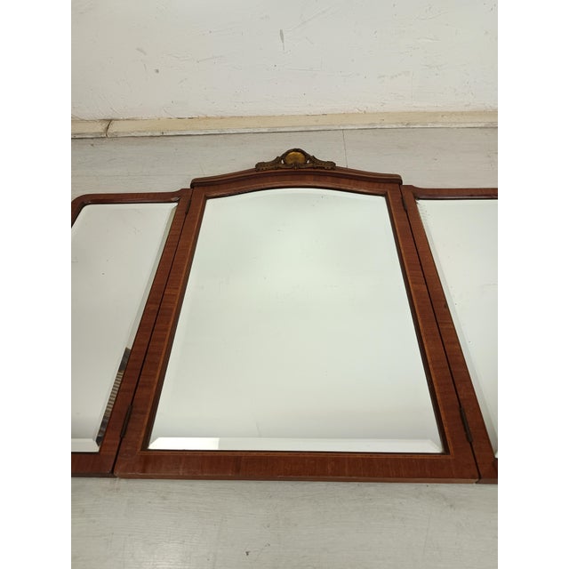 Wood Antique Walnut Triptych Mirror For Sale - Image 7 of 15