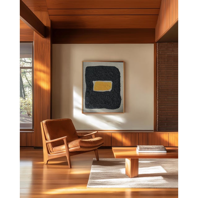 Gold and Carbon Painting on Spanish Linen Minimalist Painting, Framed For Sale - Image 4 of 5