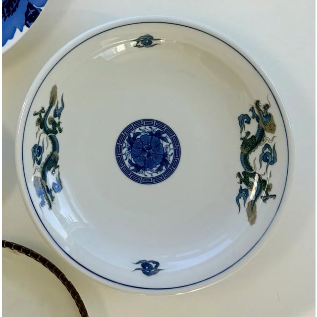 Olive and Navy Blue Chinoiserie Flowers and Borders Wall Plate Curation-Set of 9 For Sale - Image 11 of 13