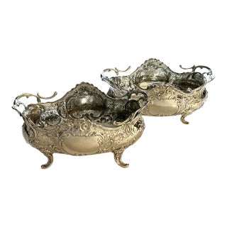 Pair of Coin Silver Centerpieces With Scrollwork and Acanthus Leaf Decoration For Sale