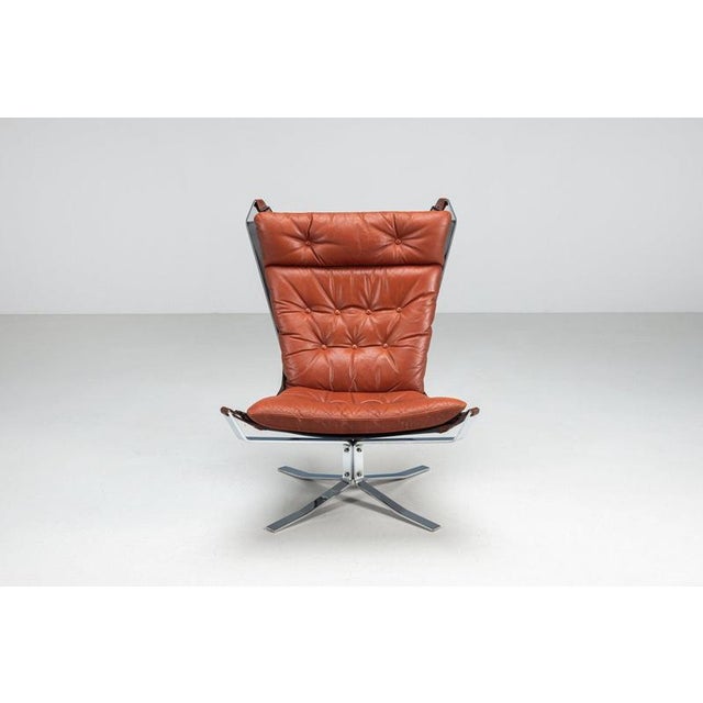 Falcon Lounge Chair Leather and Metal by Sigurd Ressell for Vatne Møbler, 1970 For Sale - Image 3 of 17
