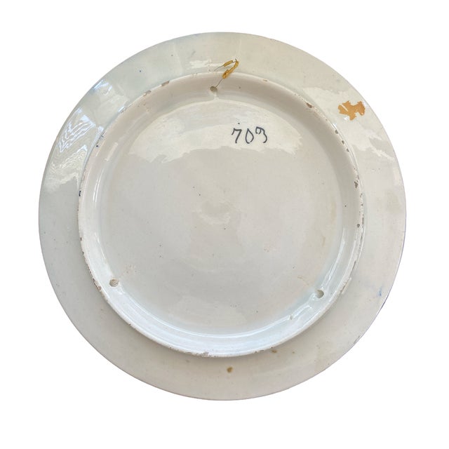 1960s Hand Painted Majolica Crest Blue White Yellow Decorative Wall Plate For Sale In Jacksonville, FL - Image 6 of 10