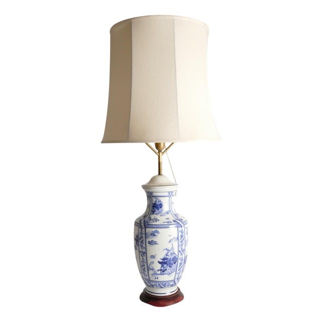 French Blue and White Willow Porcelain Table Lamp by Louis Drimmer for Limoges For Sale