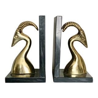 Mid Century Aires Brass and Marble Bookends - a Pair For Sale