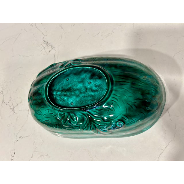 Red Vintage Watermelon Glazed Pottery Serving Bowl - Green Red Oval Bowl For Sale - Image 8 of 11