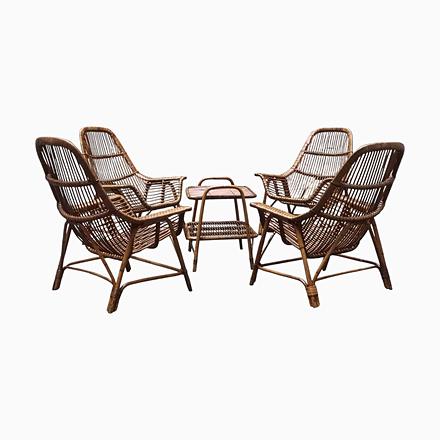 Rattan Armchairs with Coffee Table by George Coslin for Gervasoni, Italy, 1960s, Set of 5 For Sale - Image 10 of 10