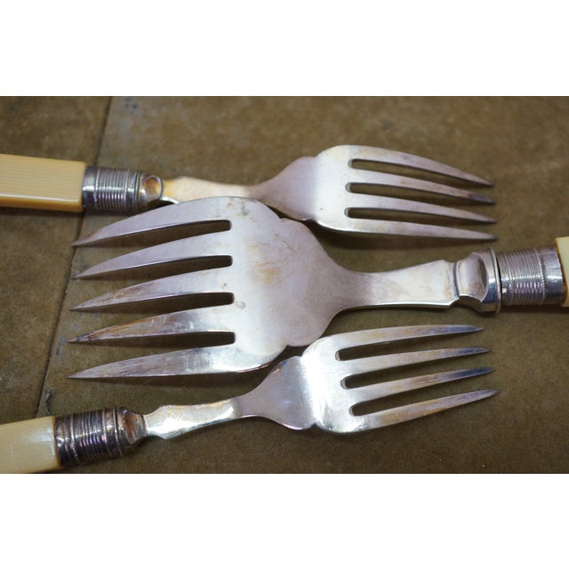Antique Victorian Silverplate Celluloid Fork Knife Fish Serving Set With Box - 27 pcs For Sale - Image 14 of 18