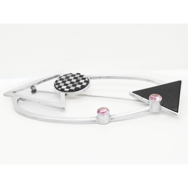 Pink Mardi Jo Cohen 1980's Modernist Sterling Silver & Gemstone Brooch or Pin For Sale - Image 8 of 12