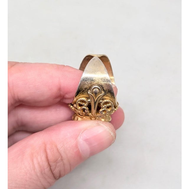 Mid-Century Modern Vintage 1960s Signed Napier Goldtone Oval Faux-Emerald Adjustable Ring For Sale - Image 3 of 12