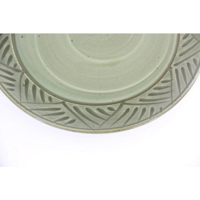 1970s Vintage Large Green Studio Pottery Platter, Signed For Sale - Image 5 of 9