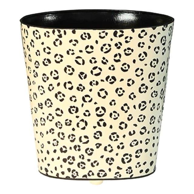 Matthew Izzo Home Wastebasket - Cheetah Handpainted Oval Metal Wastebasket For Sale