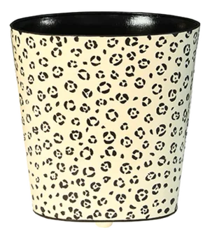 Matthew Izzo Home Wastebasket - Hand Painted Oval Tole Metal With Cheetah Design