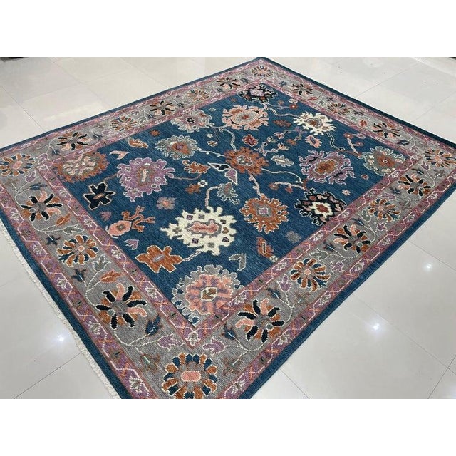 Contemporary 8x10 Blue Hand-Knotted Wool Serpentine Floral Classic Traditional Carpet Rug For Sale - Image 3 of 7