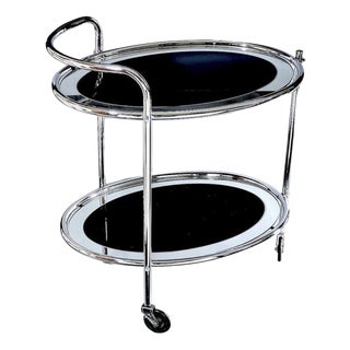 Art Deco Chrome and Black Mirror Drinks Trolley, 1930s For Sale