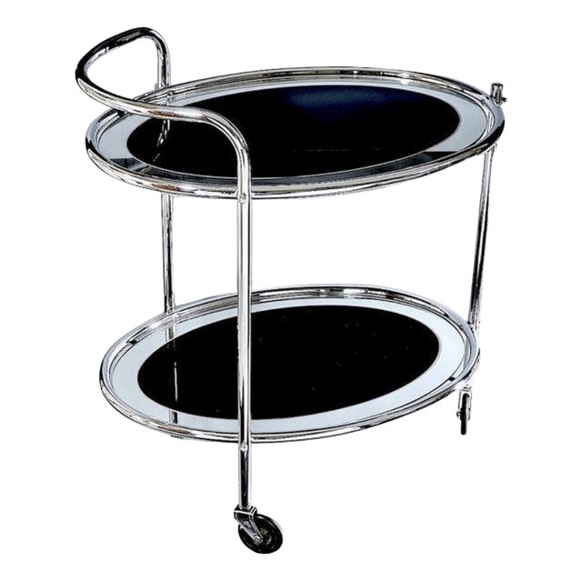 Art Deco Chrome and Black Mirror Drinks Trolley, 1930s For Sale