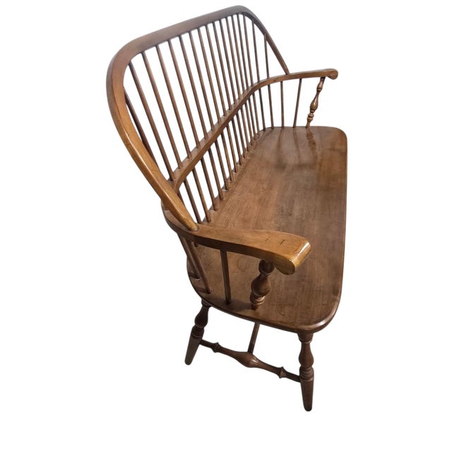 Traditional Vintage Windsor Style Spindle Back Bench Settee For Sale - Image 3 of 9
