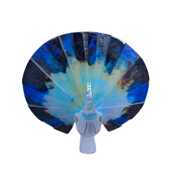 Blue Vintage French Signed Daum Art Glass Pate De Verre Peacock Sculpture/Figurine For Sale - Image 8 of 9