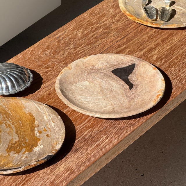 Stone Circular Bowl in Beige Petrified Wood with Black Spots, 1980s For Sale - Image 7 of 9