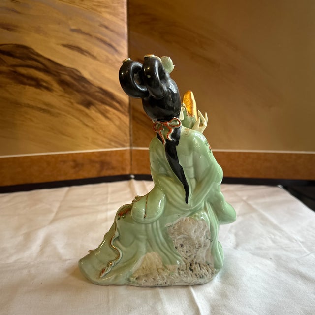 Ceramic 1970s Small Detailed Ceramic Asian Figurine With Gold Accents For Sale - Image 7 of 8