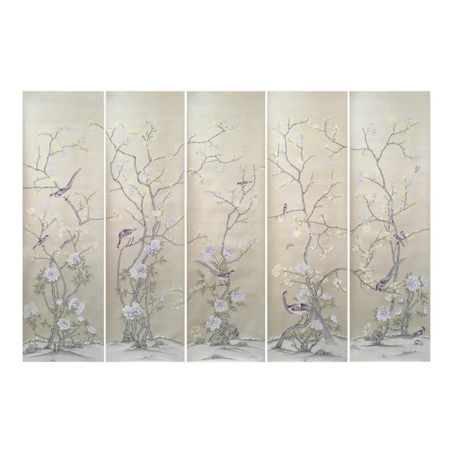 Chinoiserie Mural Hand Painted Wallpaper - 4 Panels For Sale