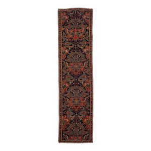 Floral Designed Antique Malayer Persian Wool Runner in Dark Blue
