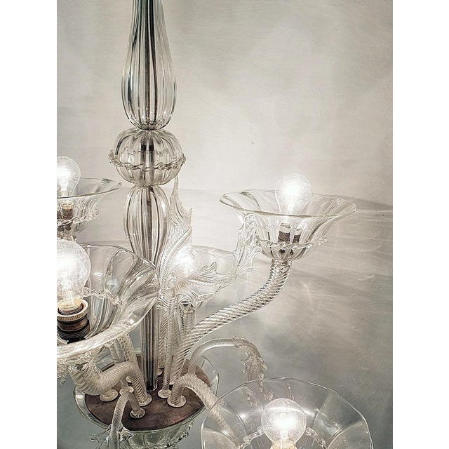 Rococo Style Clear Murano Glass 6-Arm Chandelier, Italy, 1950s For Sale - Image 6 of 8