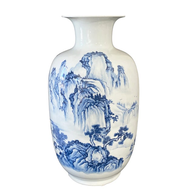 Large Chinoiserie Blue and White Vase 24.75" H For Sale In New York - Image 6 of 10