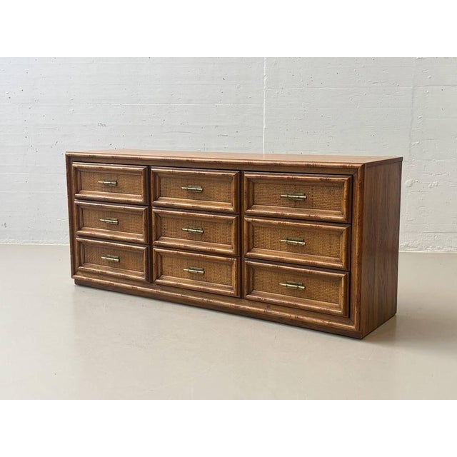 Vintage Sideboard with Rattan Fronts and Brass Handles, Italy, 1970s For Sale - Image 10 of 16